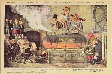 Die Dreyfus-Affäre, 22. Dezember 1894, italienische satirische Karikatur aus 